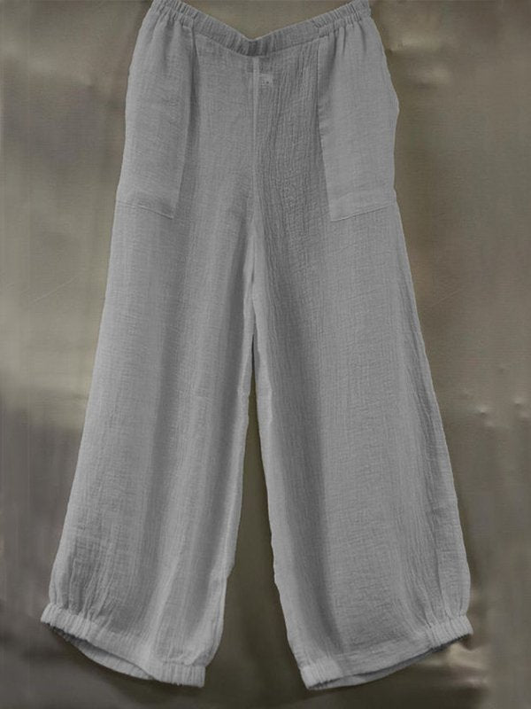 Casual Plus Size Solid Pants With Pockets