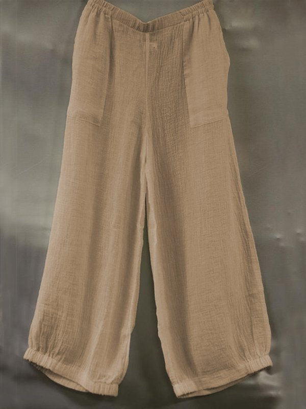 Casual Plus Size Solid Pants With Pockets