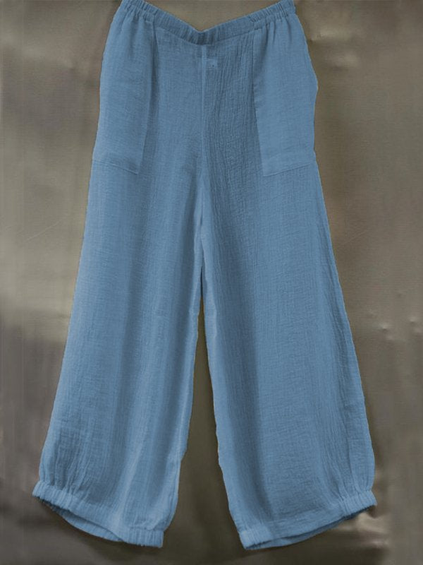 Casual Plus Size Solid Pants With Pockets